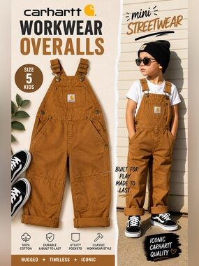 Carhartt Kids Brown Duck Canvas Overalls Bib Carpenter Pants Size 5